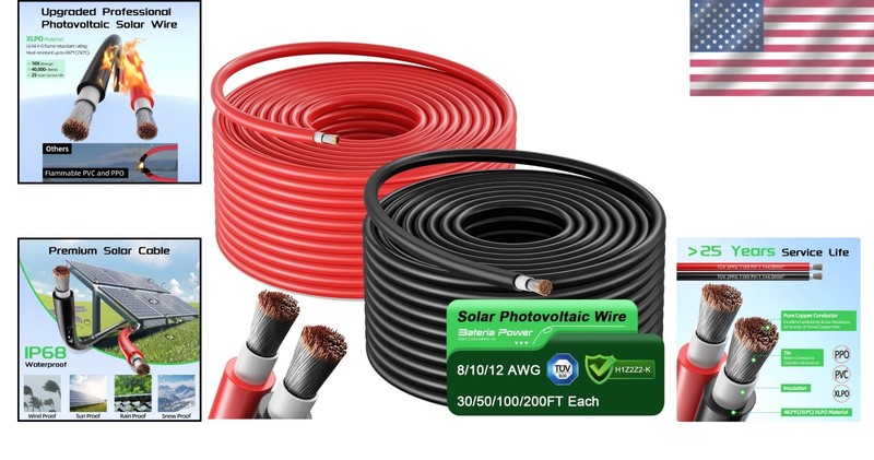 100ft Solar Panel Extension Cable 10AWG 6mm² Tinned Copper PV Cable Solar Wire gallery
