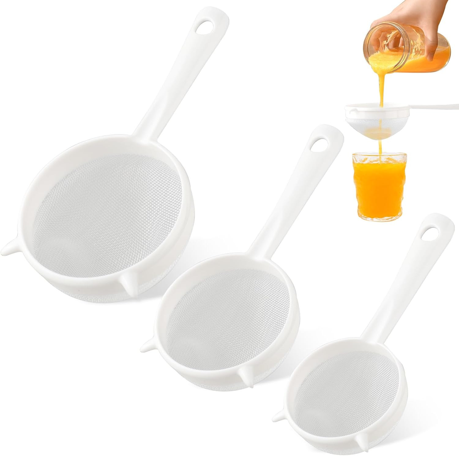3 Pcs Plastic Mesh Strainer Set Colander with Handle - 3 Sizes Double Ear Food M gallery