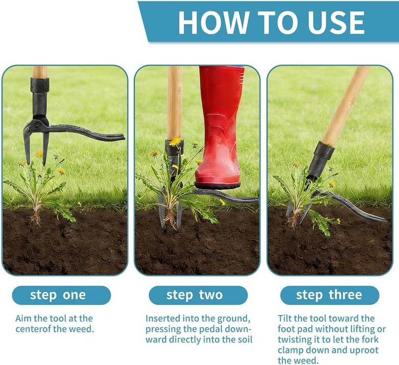 Weed Puller Tool Long Handle 46-inch & 4-Claw Steel Head Stand Up Heavy Duty gallery