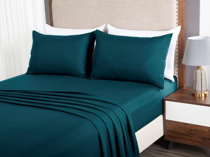 Liam Teal Queen Size Comforter Set - 7 Pieces Coin Pattern Bed in a Bag with Com gallery