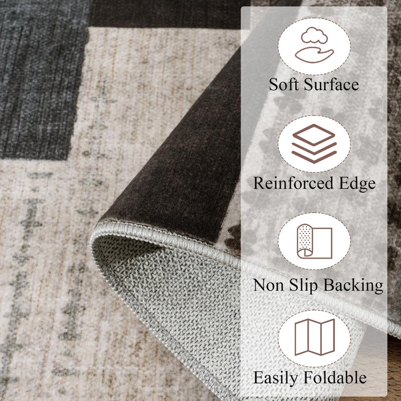Qduidu Modern Geometric Patchwork Indoor Area Rug For Living Room Blue-Taupe 4X gallery