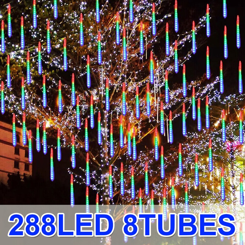 288 LED Solar Meteor Shower Rain Falling Icicle String Lights 8 Tube Tree Decor gallery