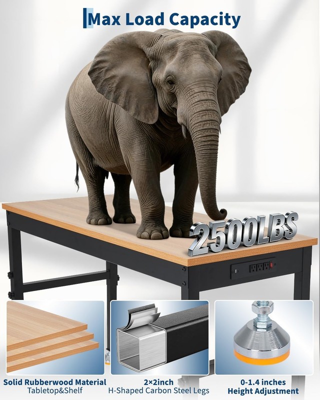 48" Adjustable Height Workbench ,2500LBS Load Heavy-Duty Work Bench Table Garage gallery