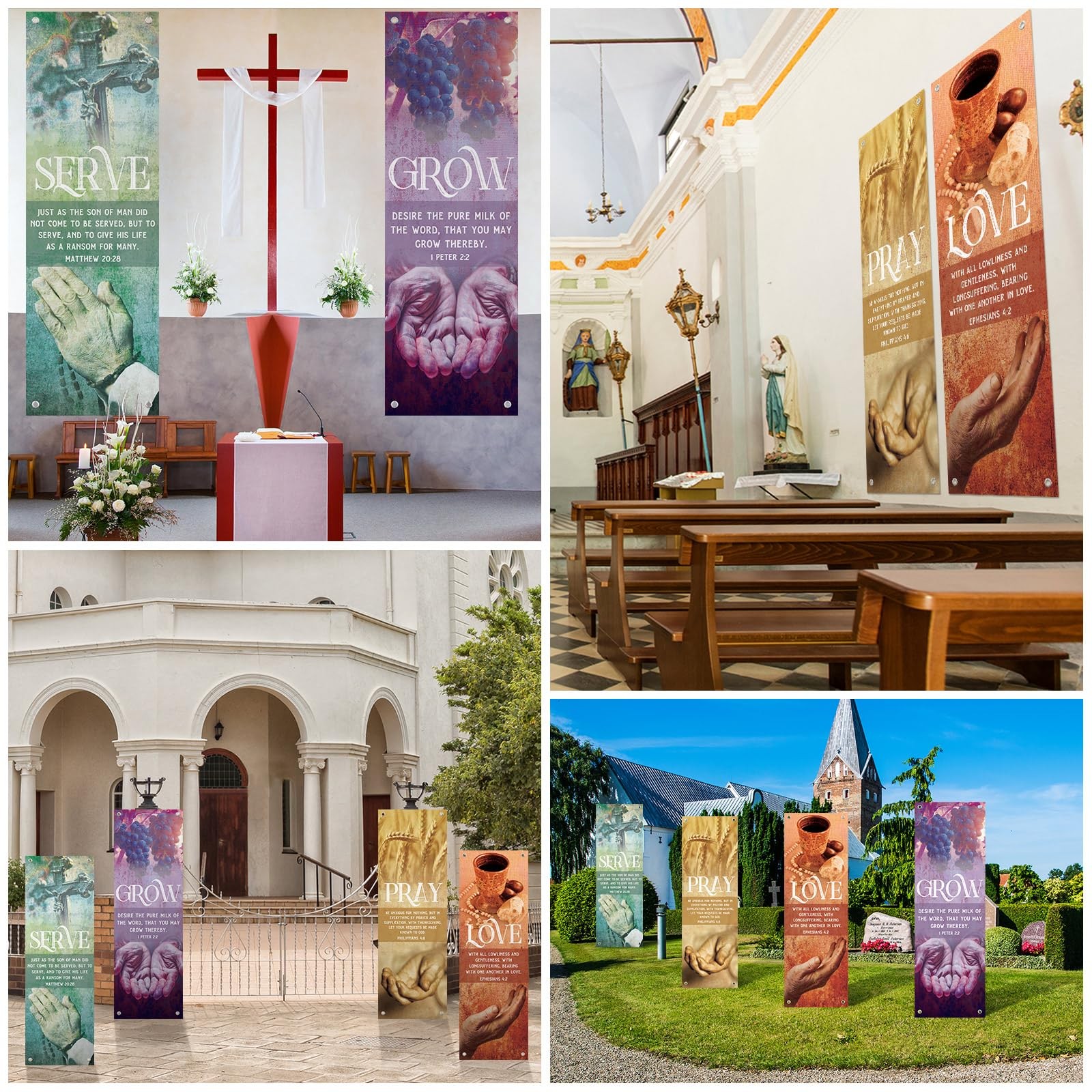 4 Pcs Church Banners with Scripture 24 x 73 inches/61 x 185 cm, multicolor gallery