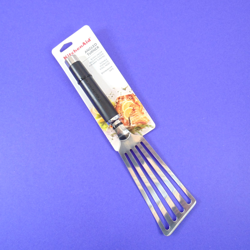 KitchenAid Angled Turner Thin Spatula Stainless Steel Slotted Black Handle New