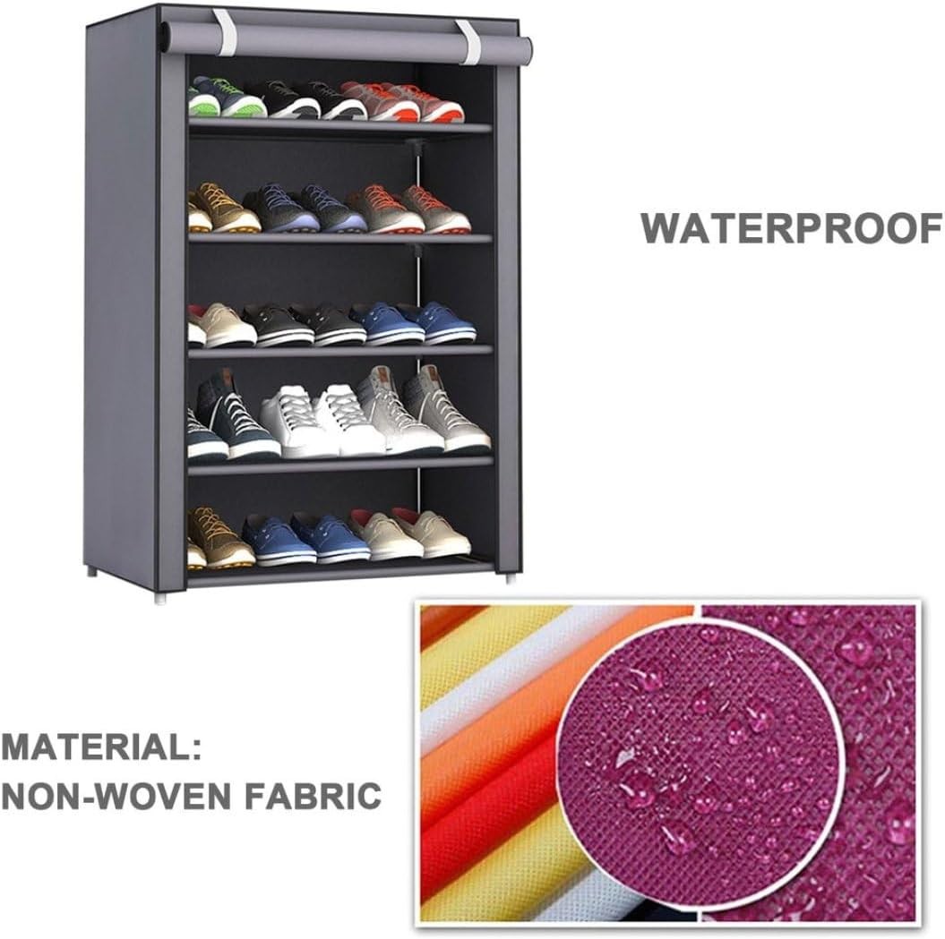 6 Tier Shoe Rack with Dustproof Cover Simple Shoe Rack Non-Woven Shoe （black） gallery