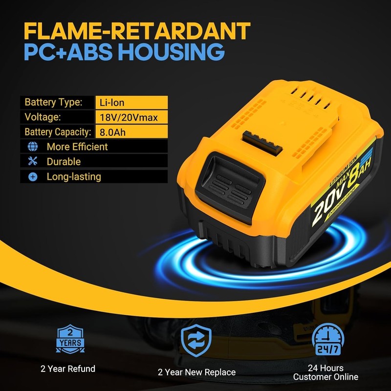 8Ah Replacement Compatible for Dewalt 20V Max Battery with High Capacity 2 Pack gallery