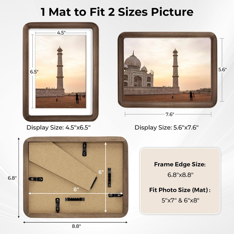6x8 Solid Walnut Wood Picture Frames Matted to 5x7 with Tempered Glass for Wa... gallery