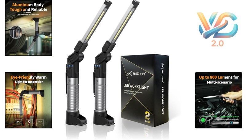 Work Light Rechargeable 800 Lumen Magnetic Foldable LED Flashlight 2 Pack gallery