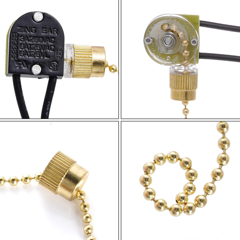 3 Pack Two-Wire Ceiling Fan Light Switch Pull Chain Control (Brass) gallery