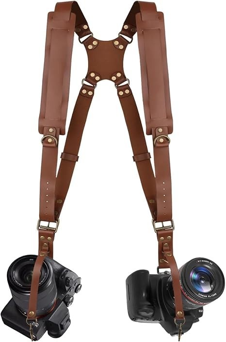 Dual Camera Harness Strap for Two Cameras, Leather Shoulder Strap DSLR/SLR gallery