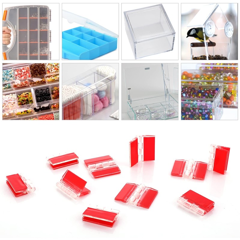 12 Pcs Plastic Acrylic Clear Small Hinges Self Adhesive Piano 35x30mm, gallery