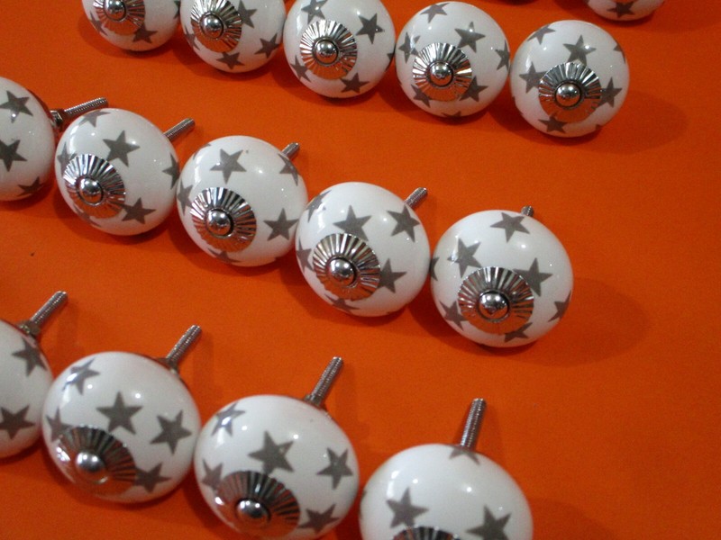 20 Sliver Star Drawer Pulls Knobs Handle Cabinet Dresser Hardware Round USA Pull gallery