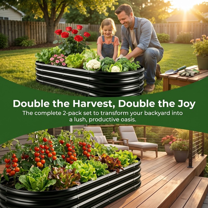 2 Pack Galvanized Raised Garden Bed Kit Oval Metal Planter Boxes Outdoor gallery