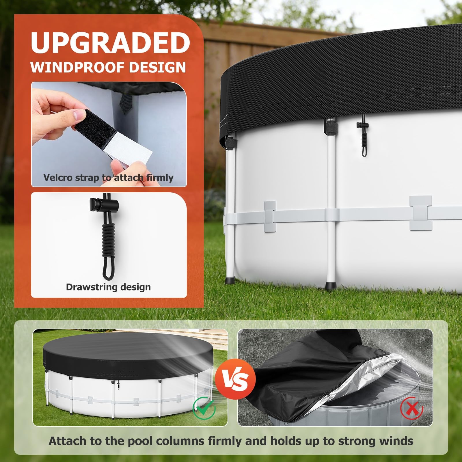 15 Ft Round Pool Cover for Metal Frame Above Ground Pools - 15ft, black gallery