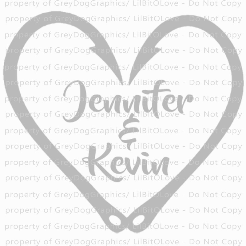 Custom Fish Hook Heart Personalized with Couple's Names Vinyl Decal Sticker gallery