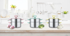 CONCORD 3 Quart 3 Piece Stainless Steel Steamer Cookware Set w/ temp. glass lid