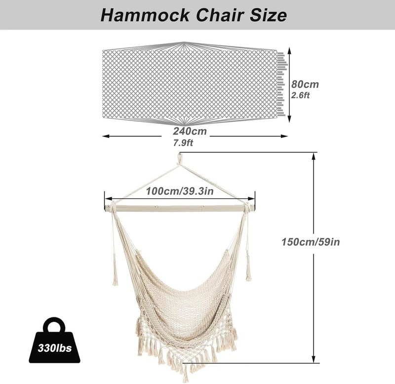 Versatile Hammock Chair - Indoor Outdoor Use, Easy to Hang & Clean, Beige Finish gallery