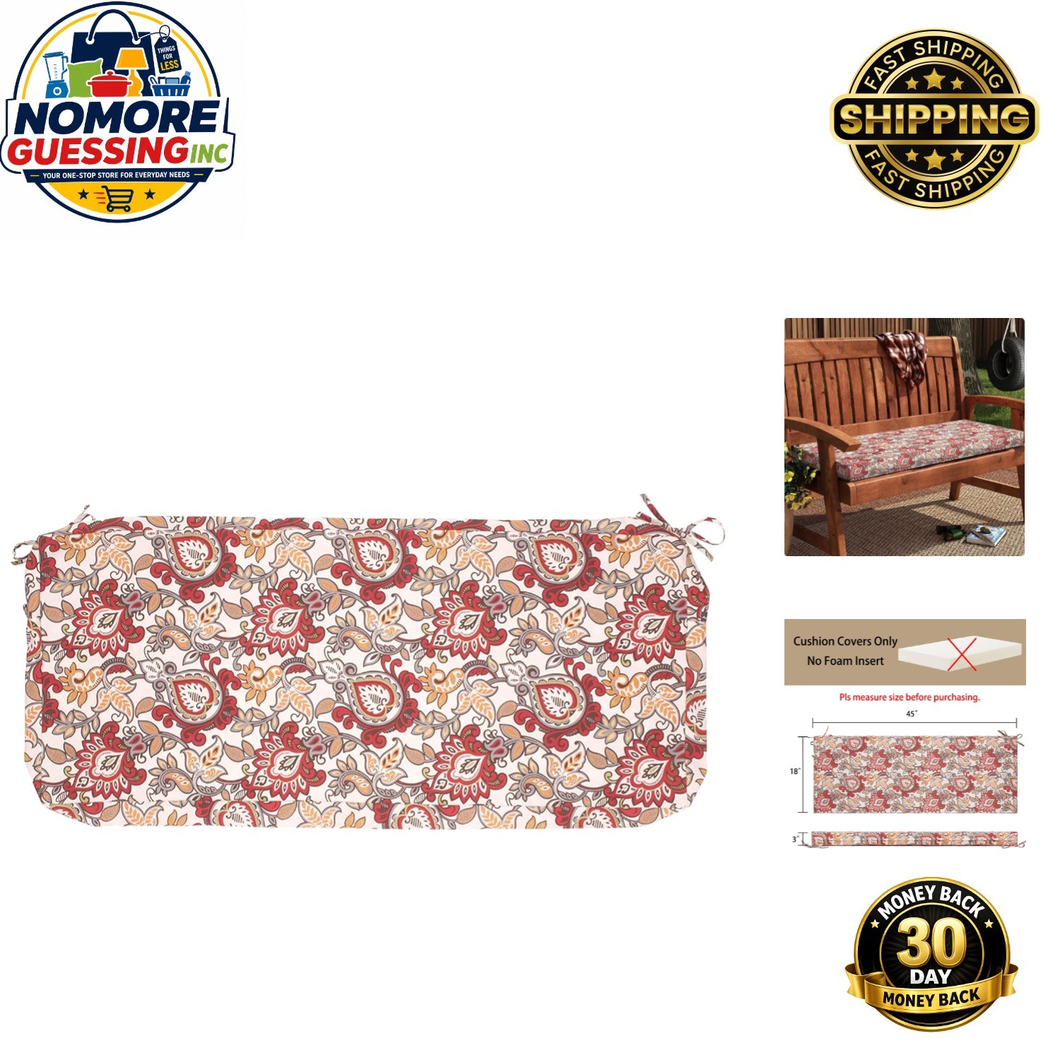 Protective Zippered Cushion Cover 45x18x3 for Outdoor Loveseat - Water Resistant gallery