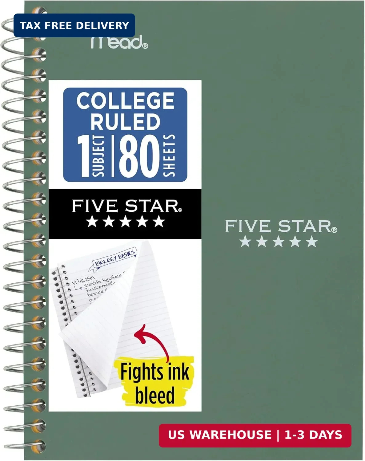 Five Star Spiral Notebook, 1 Subject, College Ruled Paper, 4-3/8" x 7", Personal gallery
