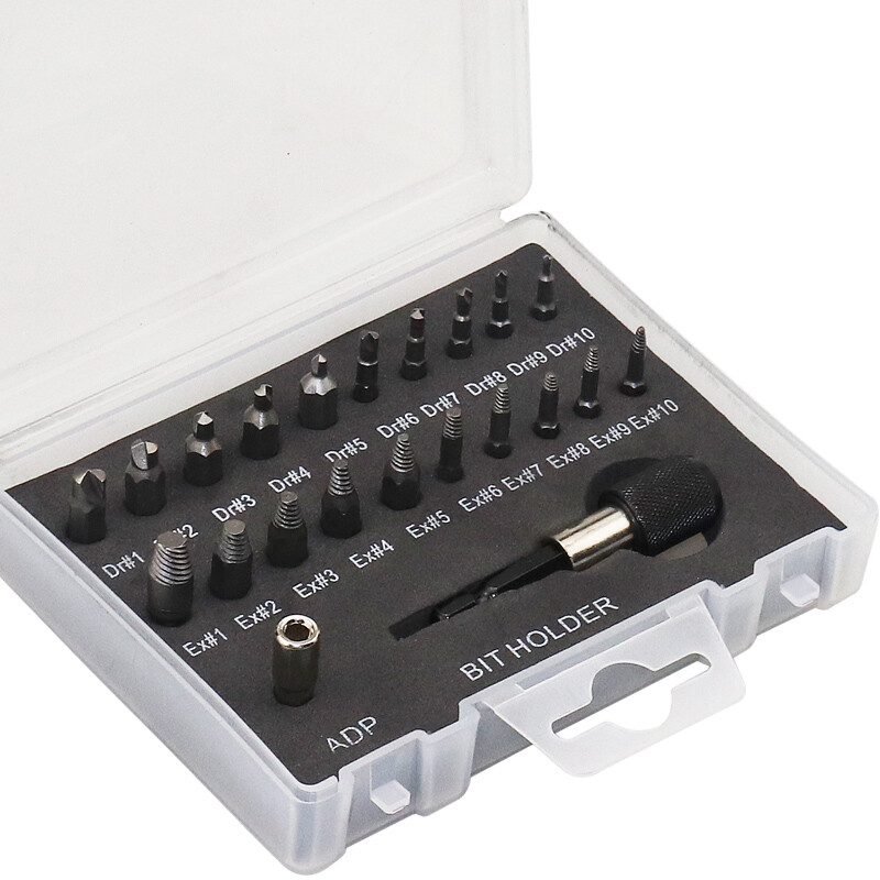 22* Broken Screw Extractor Remover Set Damaged Stripped Easy Out Drill Bits Bolt