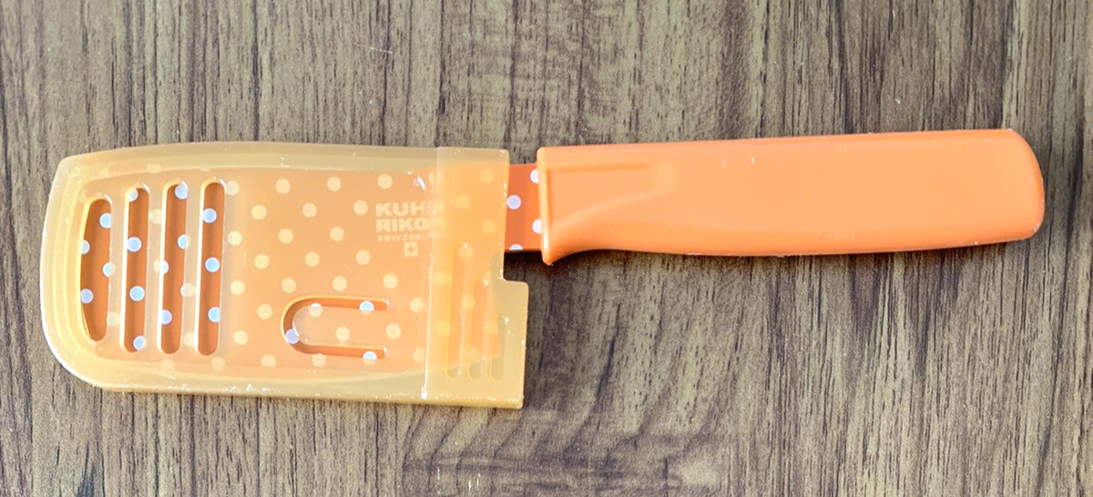 Kuhn Rikon Switzerland Mini Prep Knife Colori 3" Cleaver Orange Polka Dot Sheath gallery