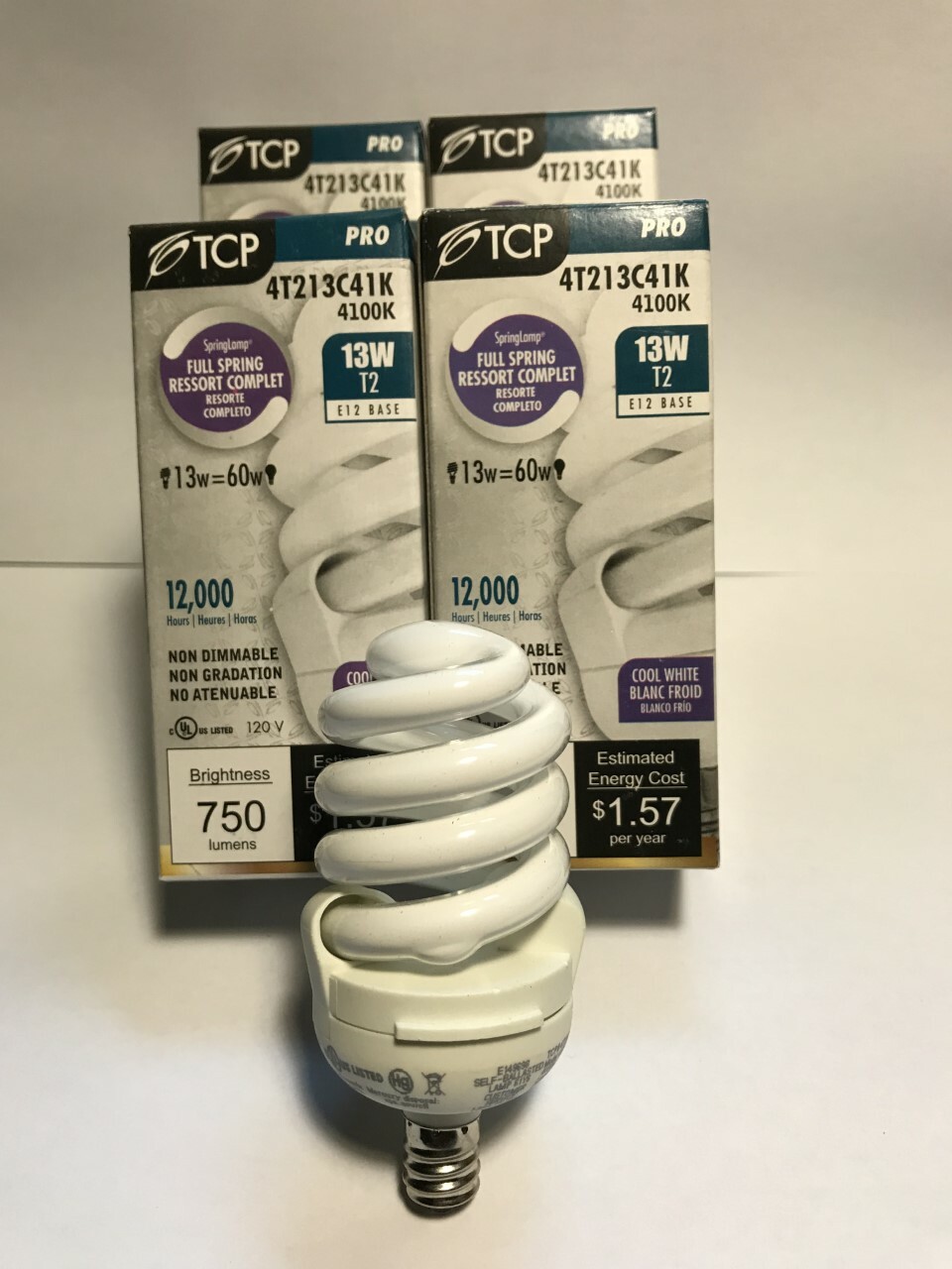 4 Pack TCP Candelabra CFL Bulbs, Bright White and 750 Lumens, 4100K gallery