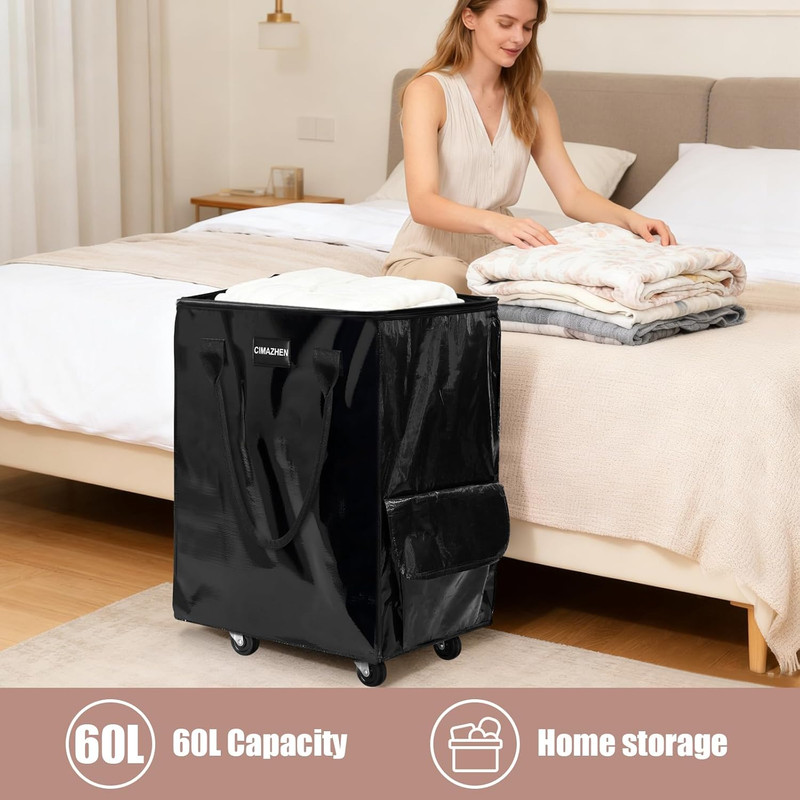 Reusable Grocery Bag on Wheels,Foldable Rolling Tote Bag with Handles and Zipper gallery