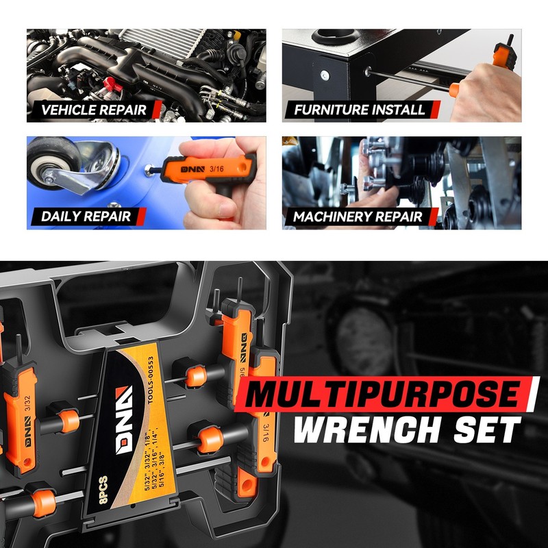 [OPEN BOX]8Pcs 5/32"-3/8" Automobile Repair Orange CR-V T-Handle Hex Key Set gallery
