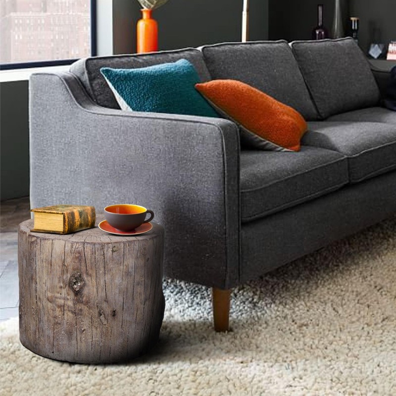 Antique Round Tree Stump Cement Stool- Brown gallery