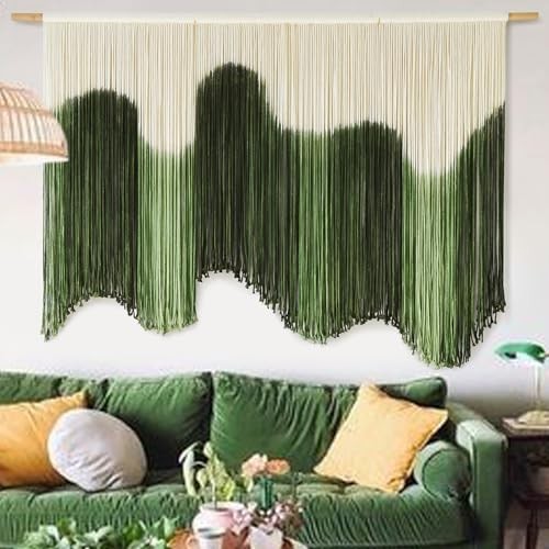 Large Macrame Wall Hanging Boho Wall Art Fiber Dip-Dyed Handmade Macrame Green gallery