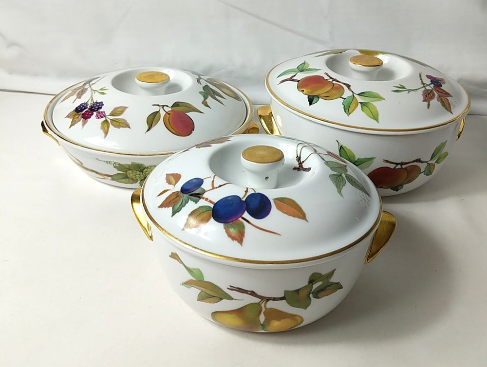 6 PCS ROYAL WORCESTER EVESHAM GOLD 2) COVERED CASSEROLES & BEAN POT *READ*