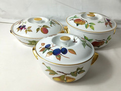 6 PCS ROYAL WORCESTER EVESHAM GOLD 2) COVERED CASSEROLES & BEAN POT *READ*