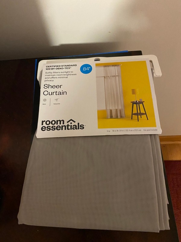 BRAND NEW ROOM ESSENTIALS SINGLE PANEL 84 INCH SHEER CURTAIN GRAY 60W X 84L gallery