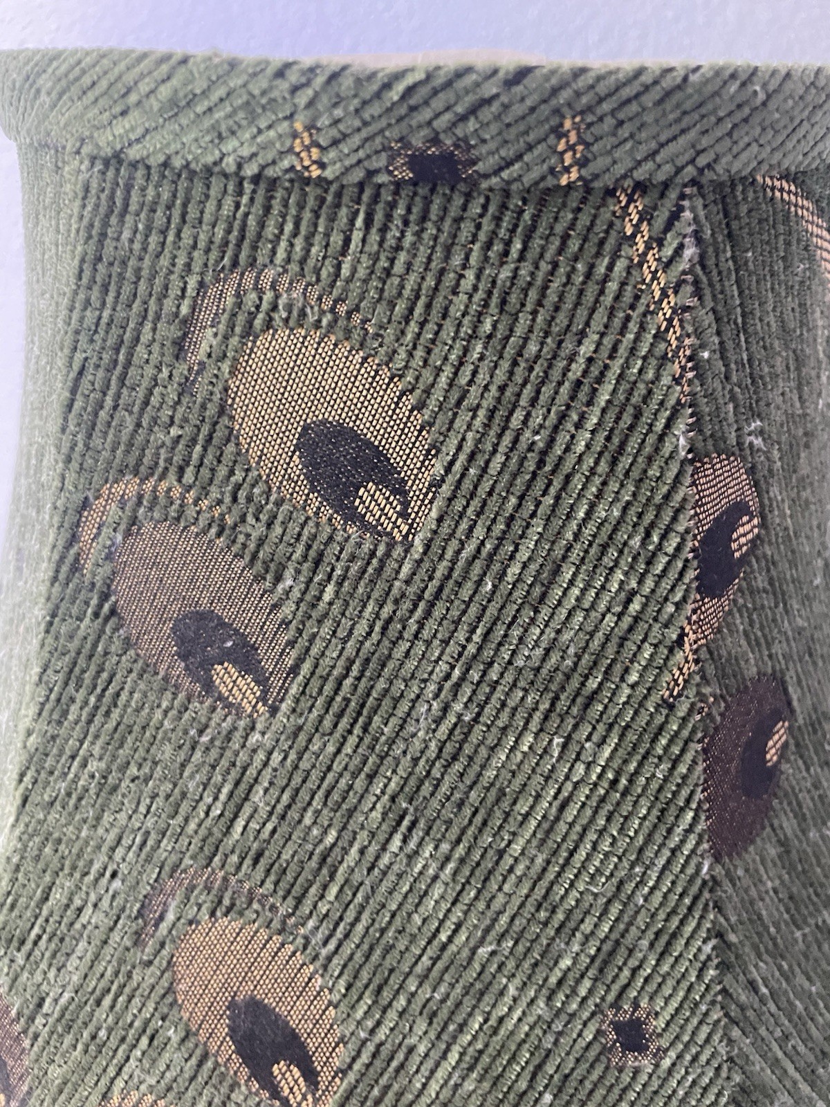 RARE Bell Shape LAMPSHADE Corduroy Fabric Peacock Pattern 14”x 6” Top CLEAN gallery