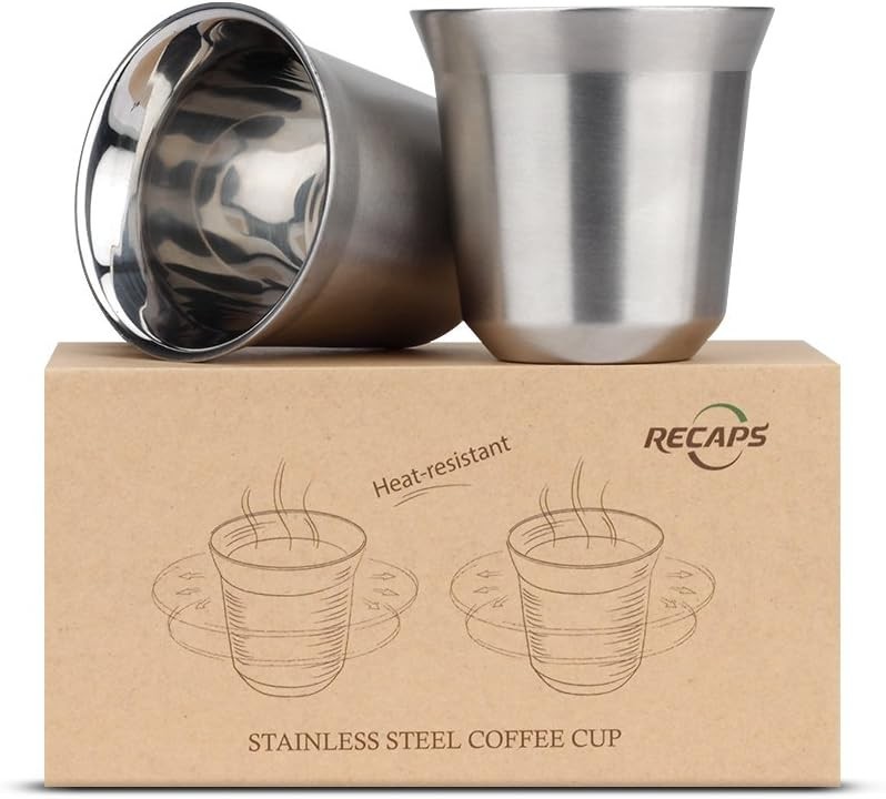 RECAPS 80ml Stainless Steel Espresso Cups Set - 2 Pack Double Wall 304 Stainl... gallery