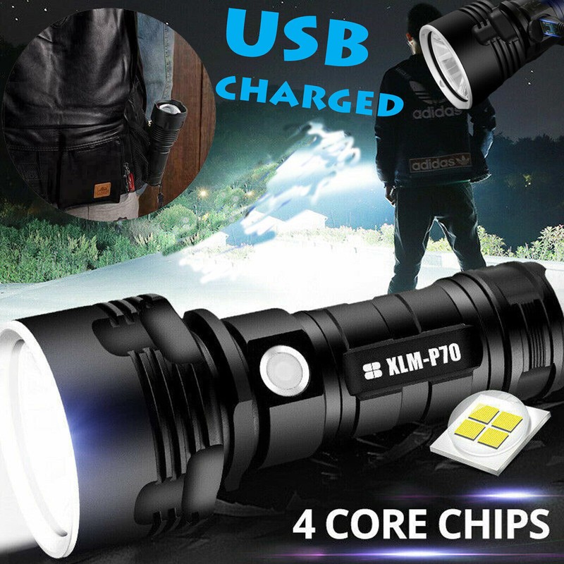 Super-bright Flashlight 4 CORES 70 Watt Tactical Torch +battery gallery