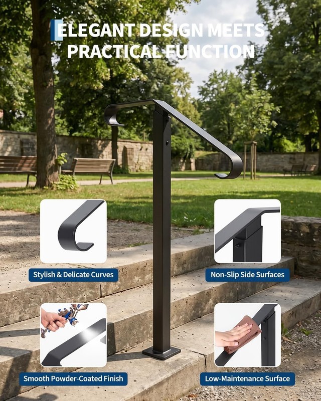 Single Post Handrail 1-2 Step Outdoor Steps Wrought Iron Stair Railing Porch gallery