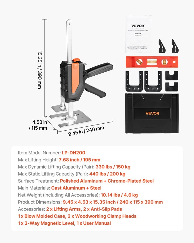 VEVOR Labor Saving Arm Jack 2PCS 440lbs Capacity 2 Modes Lifting up to 7.7"Black gallery