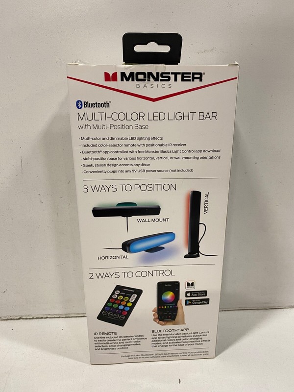 1 Ct Monster Basics Bluetooth Multicolor LED Light Bar With Multi Position Base gallery