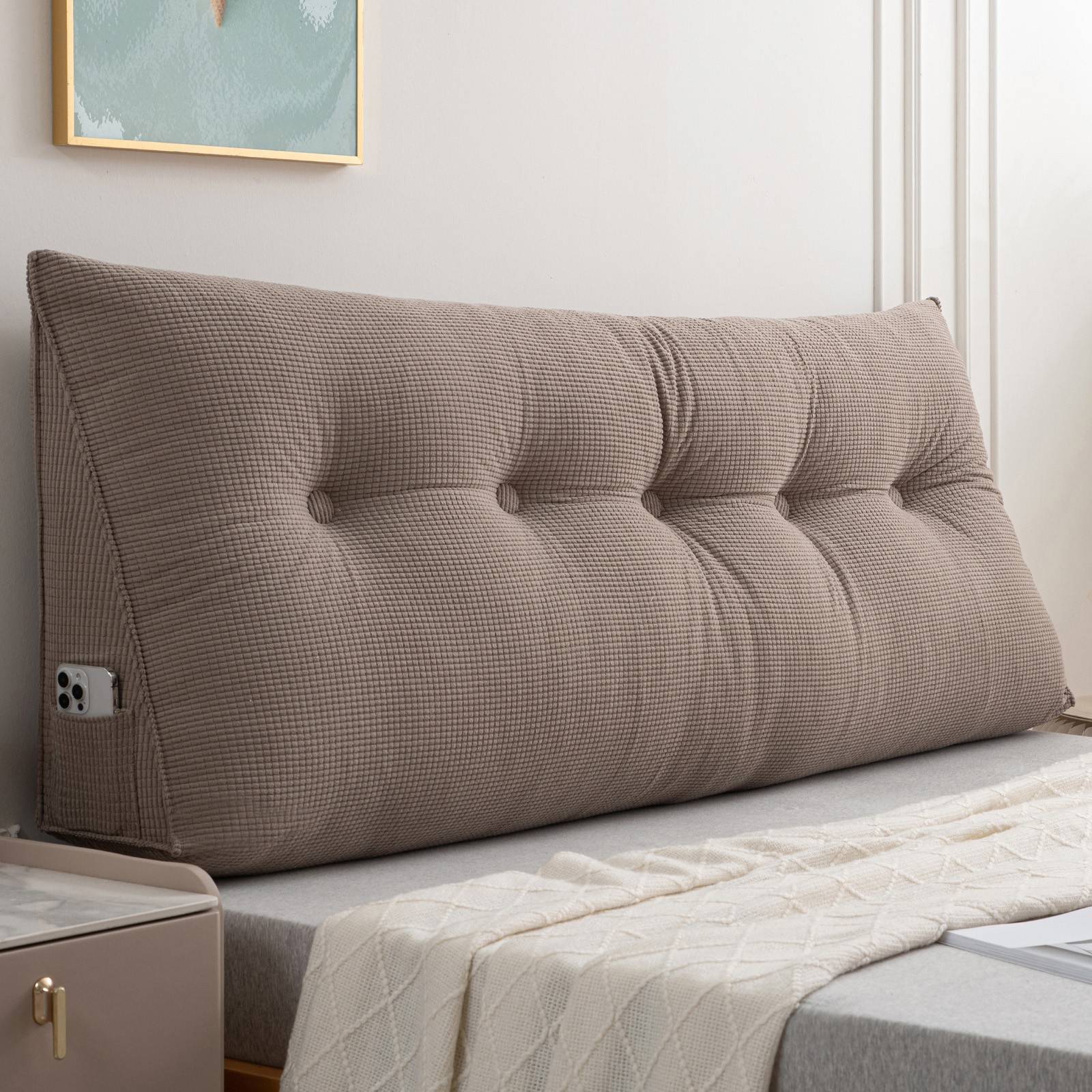 Headboard Pillow for Dorm Bed Overstuffed Backrest Cushion w/Side Pocket 39"-79" gallery