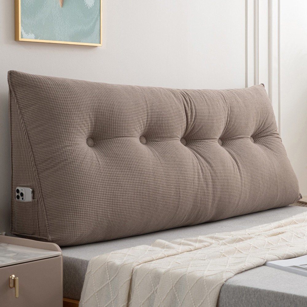 Headboard Pillow for Dorm Bed Overstuffed Backrest Cushion w/Side Pocket 39"-79"