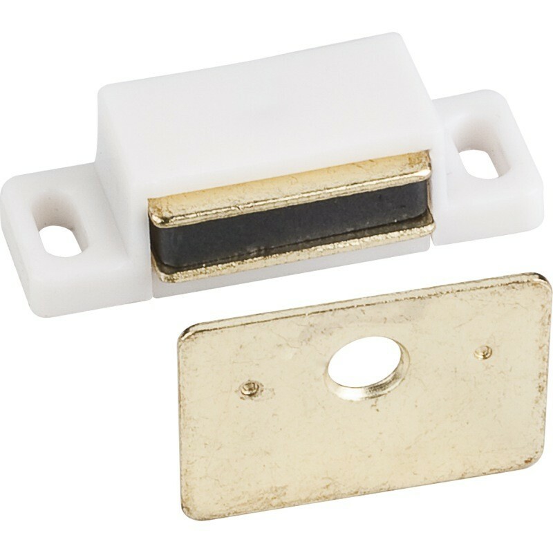 5 Pack- 15 lb White Single Magnetic Catch with Polished Brass Strike and Screws gallery