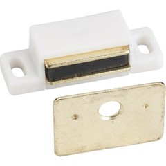 5 Pack- 15 lb White Single Magnetic Catch with Polished Brass Strike and Screws