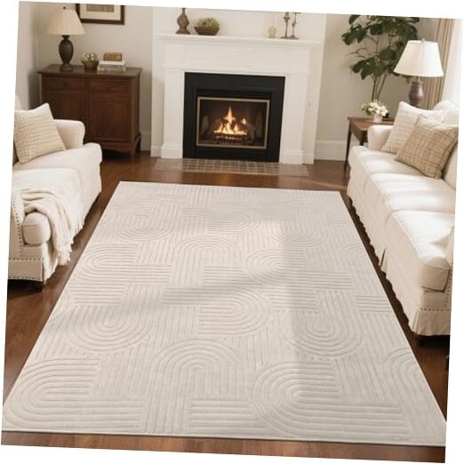 Soft Cozy Fluffy Arch Pattern High-Low Pile Textured Area Rug 5'3"x7'3" Non gallery
