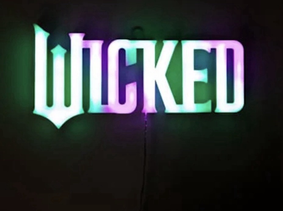 Wicked Lighted Wall Sign Letter Shape, Horizontal, Green Purple White Plastic gallery
