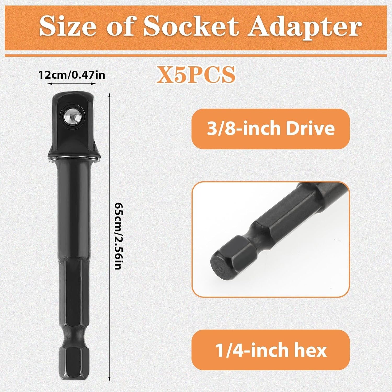 3/8 Impact Socket Adapter, 5Packs 1/4" Inch to 3/8" Drill Socket Adapter Kit for gallery