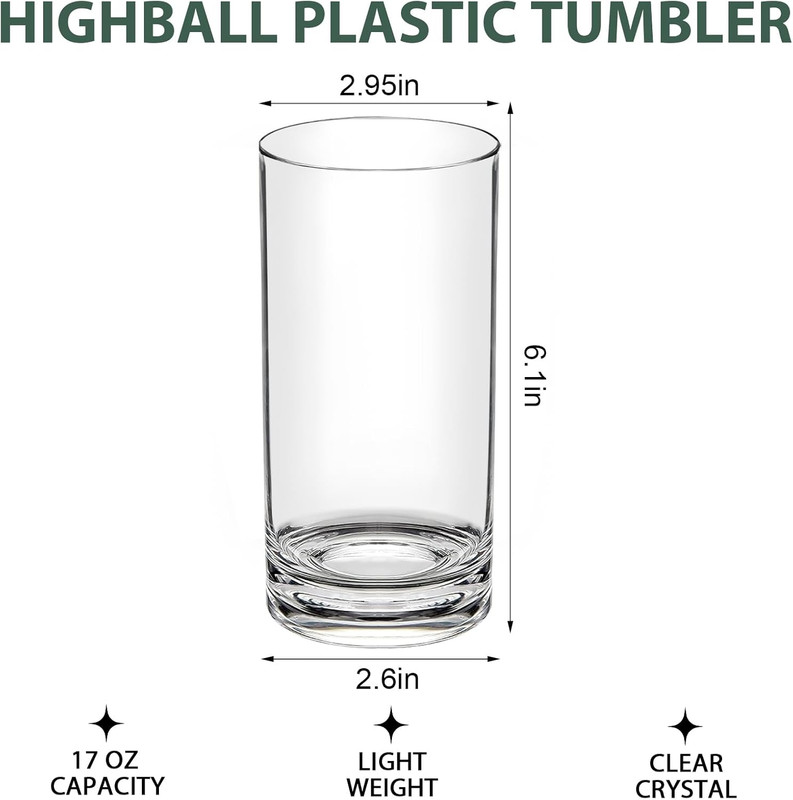 Shatterproof Plastic Drinking Glasses Set of 6, 17 Oz Clear Unbreakable Tumblers gallery