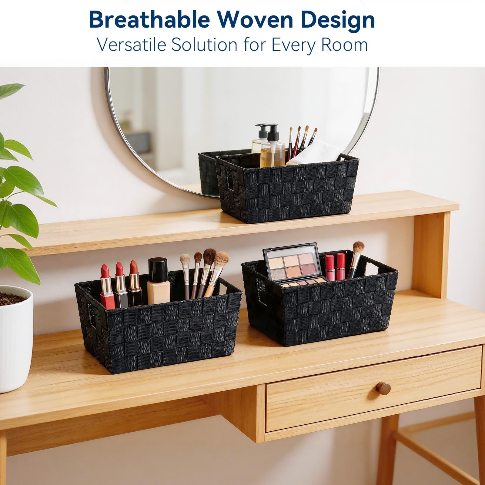 Small Woven Storage Baskets for Shelves - 11.42 × 6.5 × 4.53 inches, Black gallery
