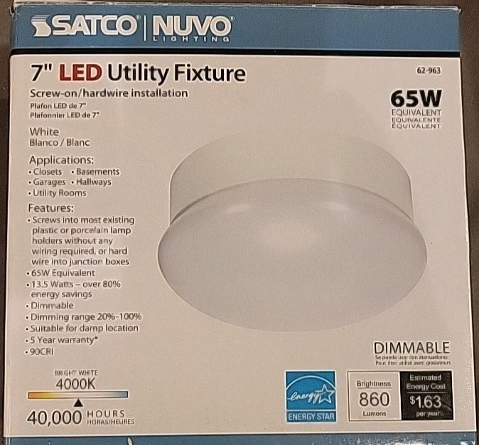 Satco Nuvo Lighting 62-963 7" LED Fixture White 65W Dimmable Free Shipping White gallery